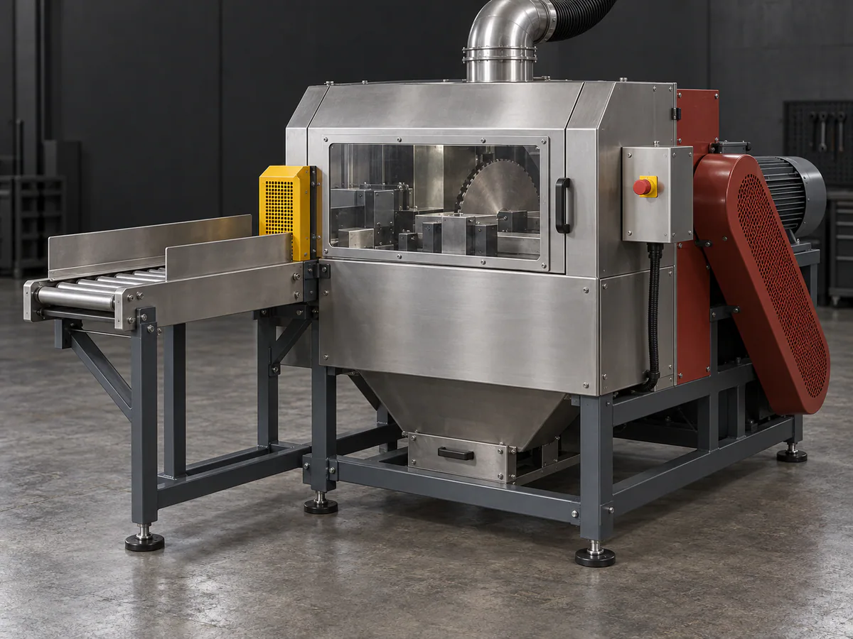 Representative visualization of an enclosed battery top cutting machine